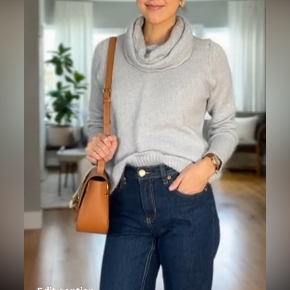 Banana Republic Italian Merino Wool and Cashmere Light Gray Cowl Neck Sweater